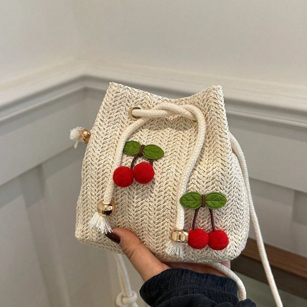 Beige Fashionable Women's Strawberry Shoulder Diagonal Crossbody Handbag